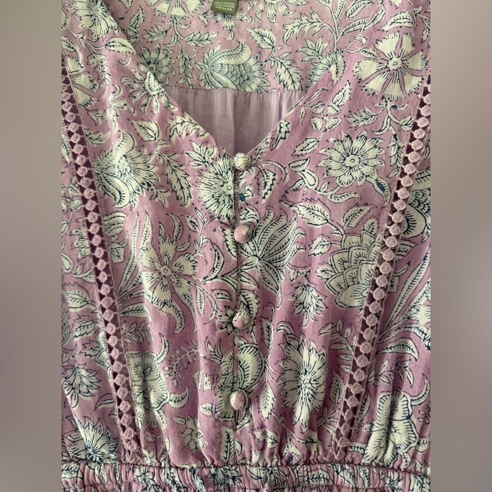 100% cotton Shade Amour Lavender Floral Tiered Midi Dress Boho Flutter Sleeve M - Picture 3 of 7